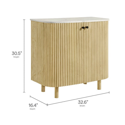 Caldera 33" Curved Solid Wood and Marble Accent Storage Cabinet