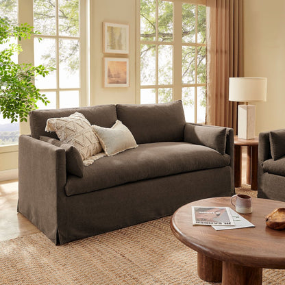 Wellfleet Slipcovered Linen-Blend Loveseat - Cocoa