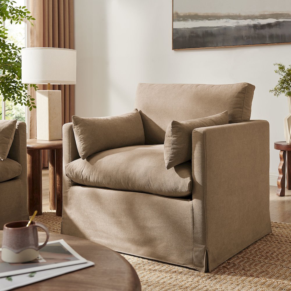 Wellfleet Slipcovered Linen-Blend Armchair - Almond