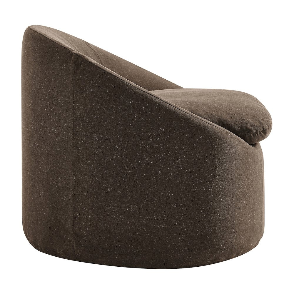 Sadie Slipcovered Linen-Blend Round Accent Chair - Cocoa