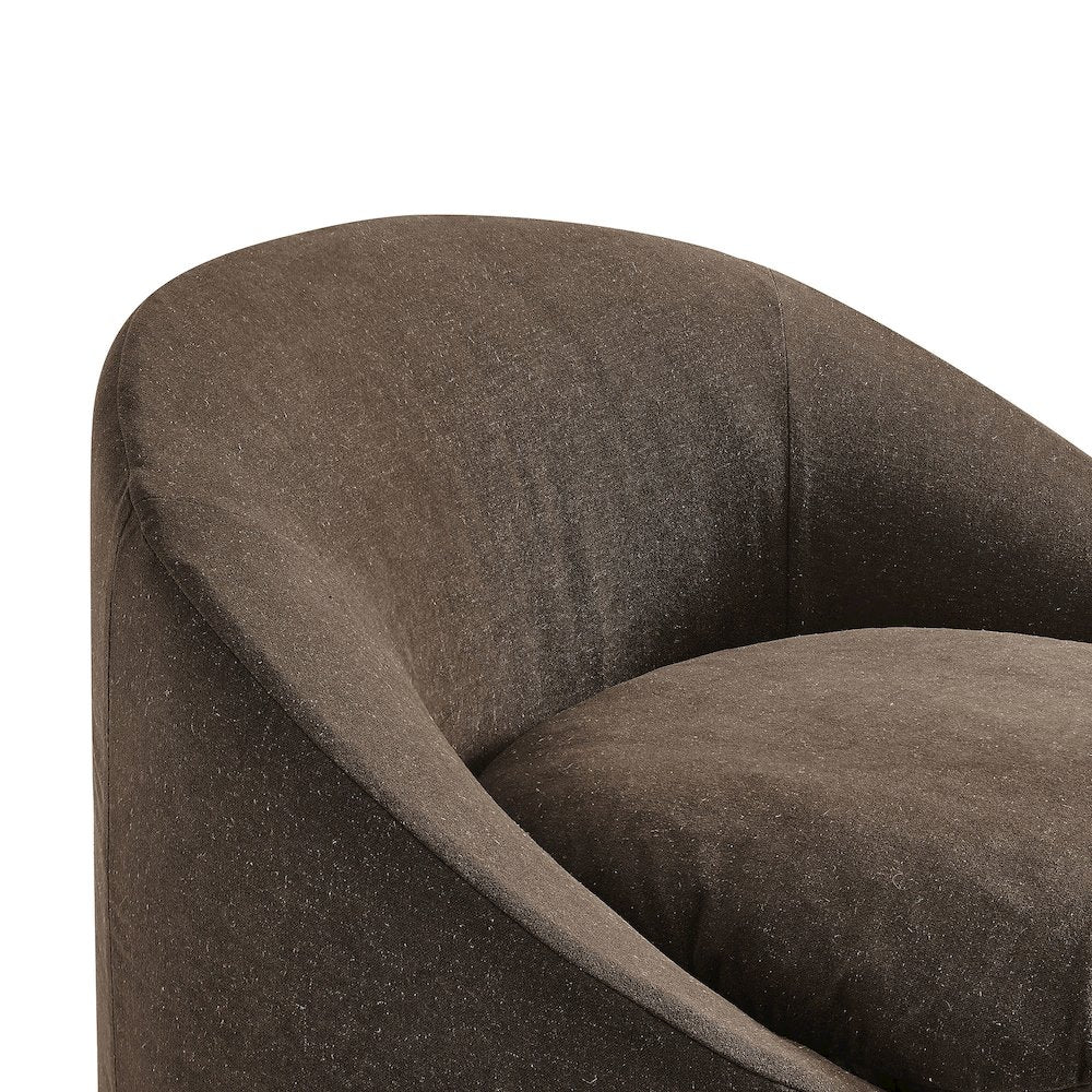 Sadie Slipcovered Linen-Blend Round Accent Chair - Cocoa