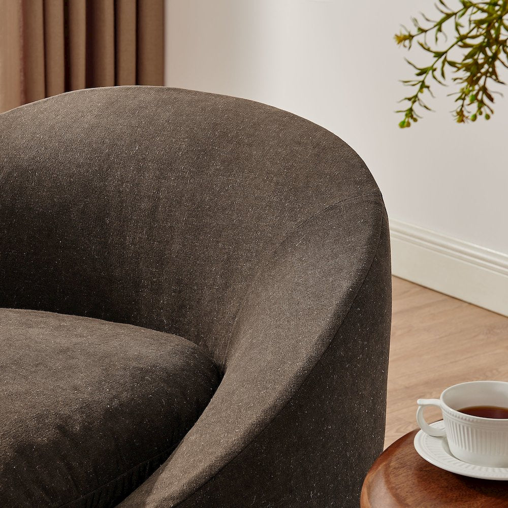 Sadie Slipcovered Linen-Blend Round Accent Chair - Cocoa