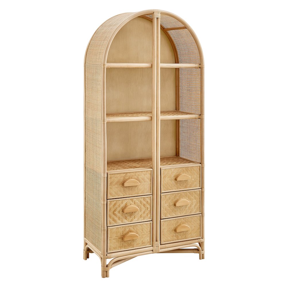 Jane 71 Inch Tall Arched Natural Rattan Bookshelf