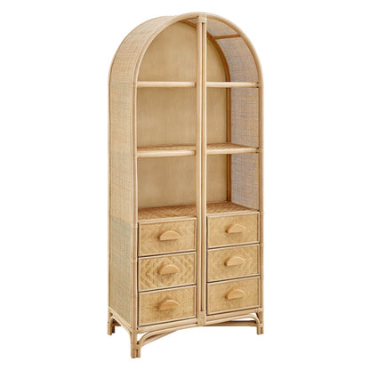 Jane 71 Inch Tall Arched Natural Rattan Bookshelf