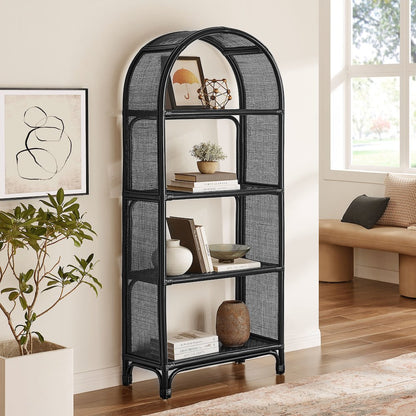 Celeste 67 Inch Tall Arched Natural Rattan Bookshelf