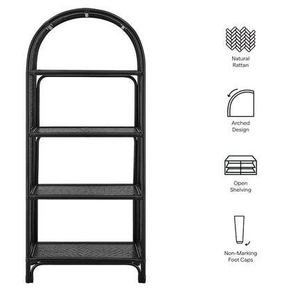 Celeste 67 Inch Tall Arched Natural Rattan Bookshelf