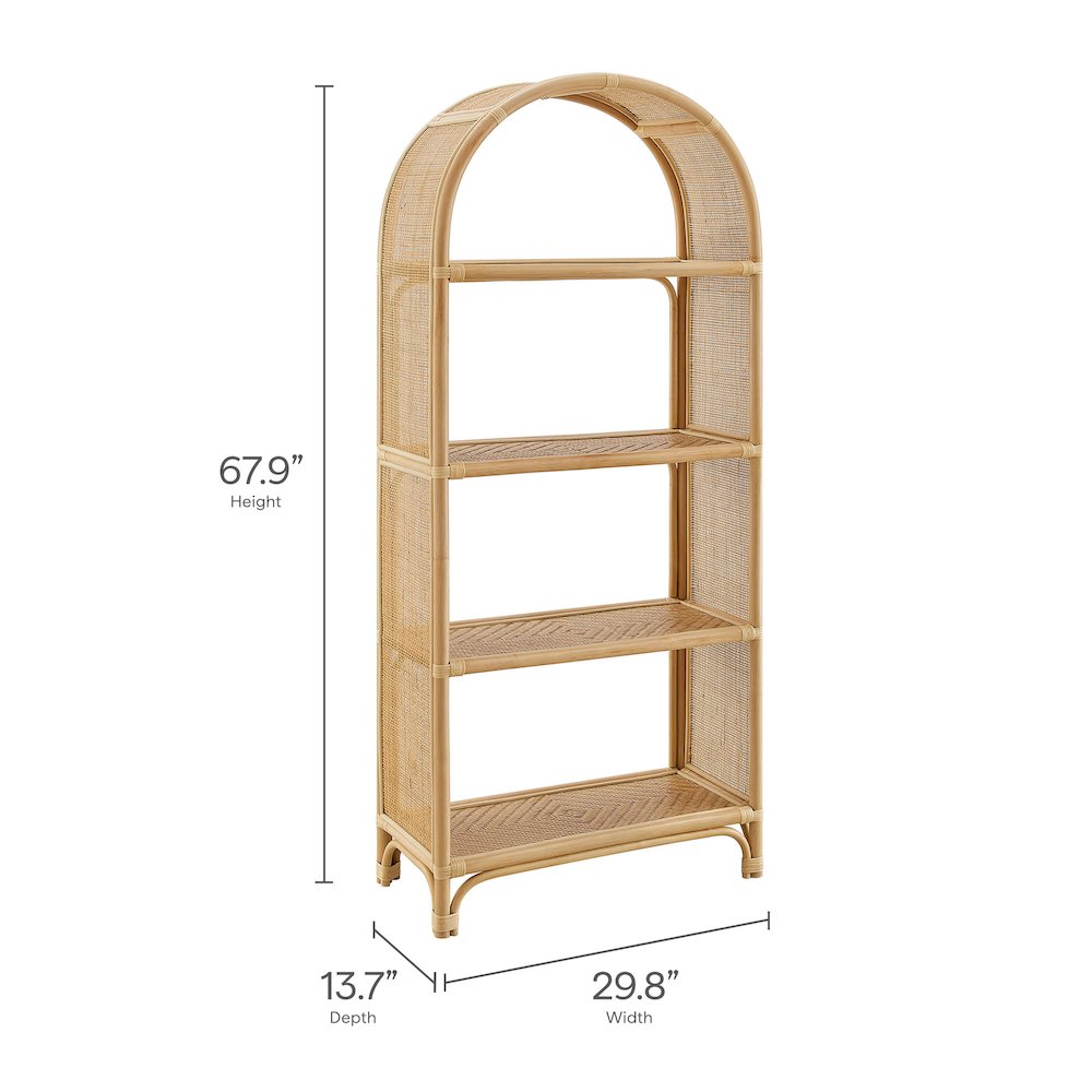 Celeste 67 Inch Tall Arched Natural Rattan Bookshelf