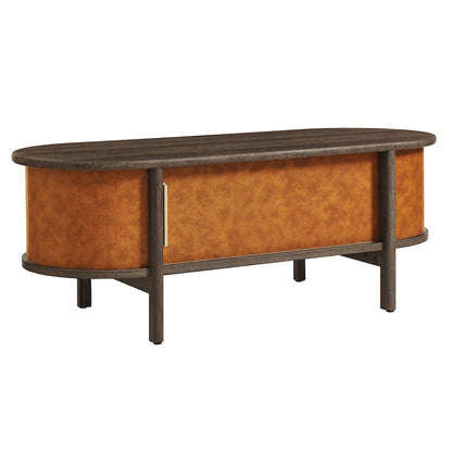 Coralie Curved Vegan Leather Oval Coffee Table
