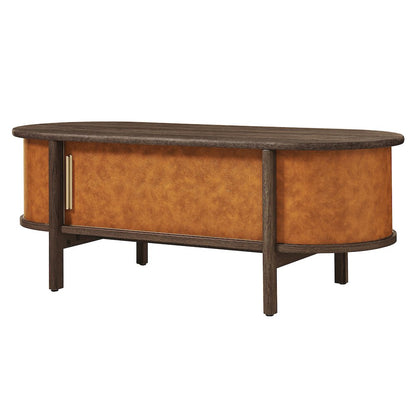 Coralie Curved Vegan Leather Oval Coffee Table