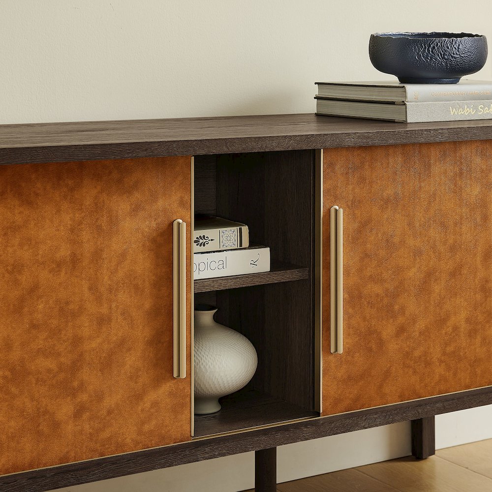Coralie Curved 71" Vegan Leather Oval TV Stand