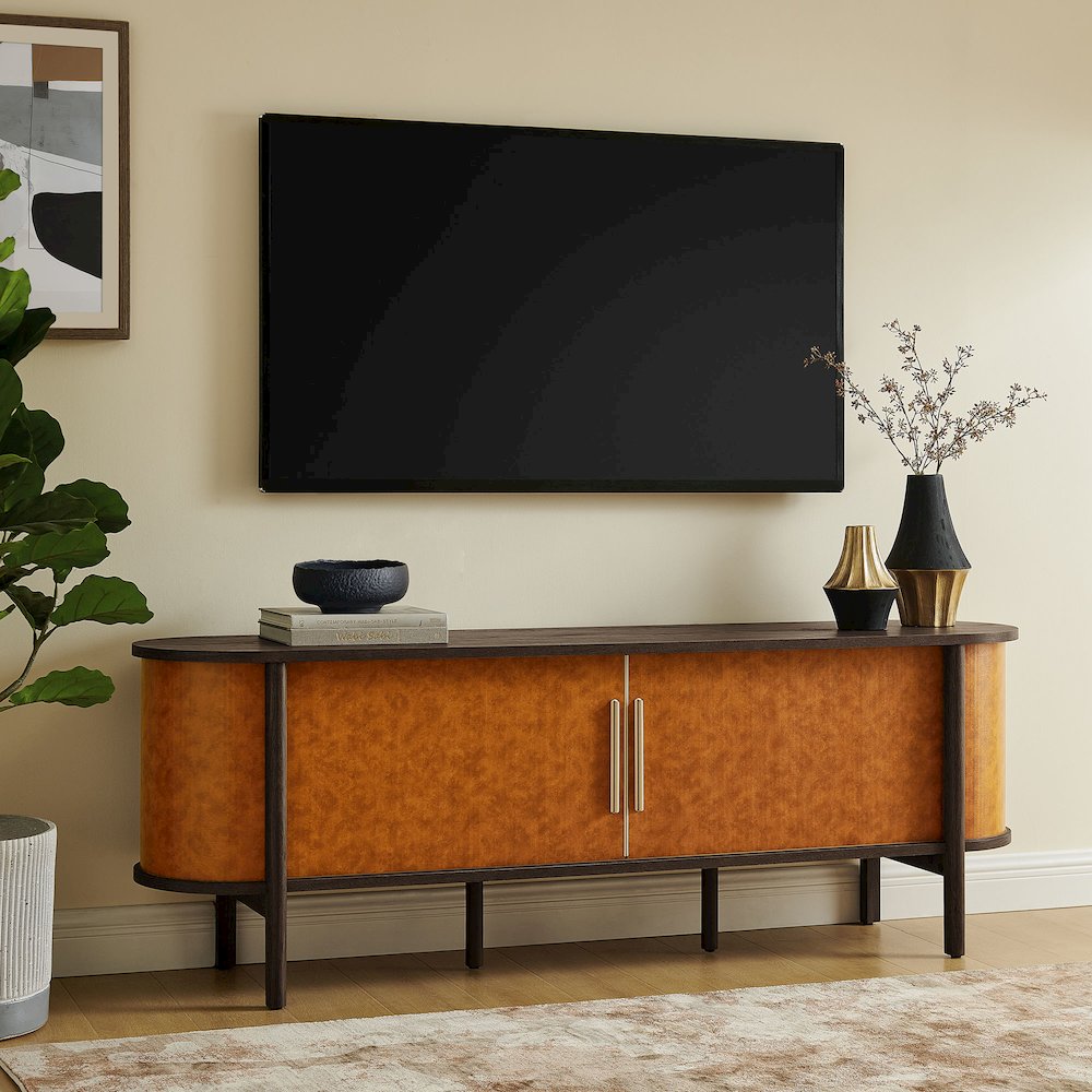 Coralie Curved 71" Vegan Leather Oval TV Stand