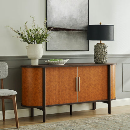 Coralie Curved Vegan Leather Oval Sideboard