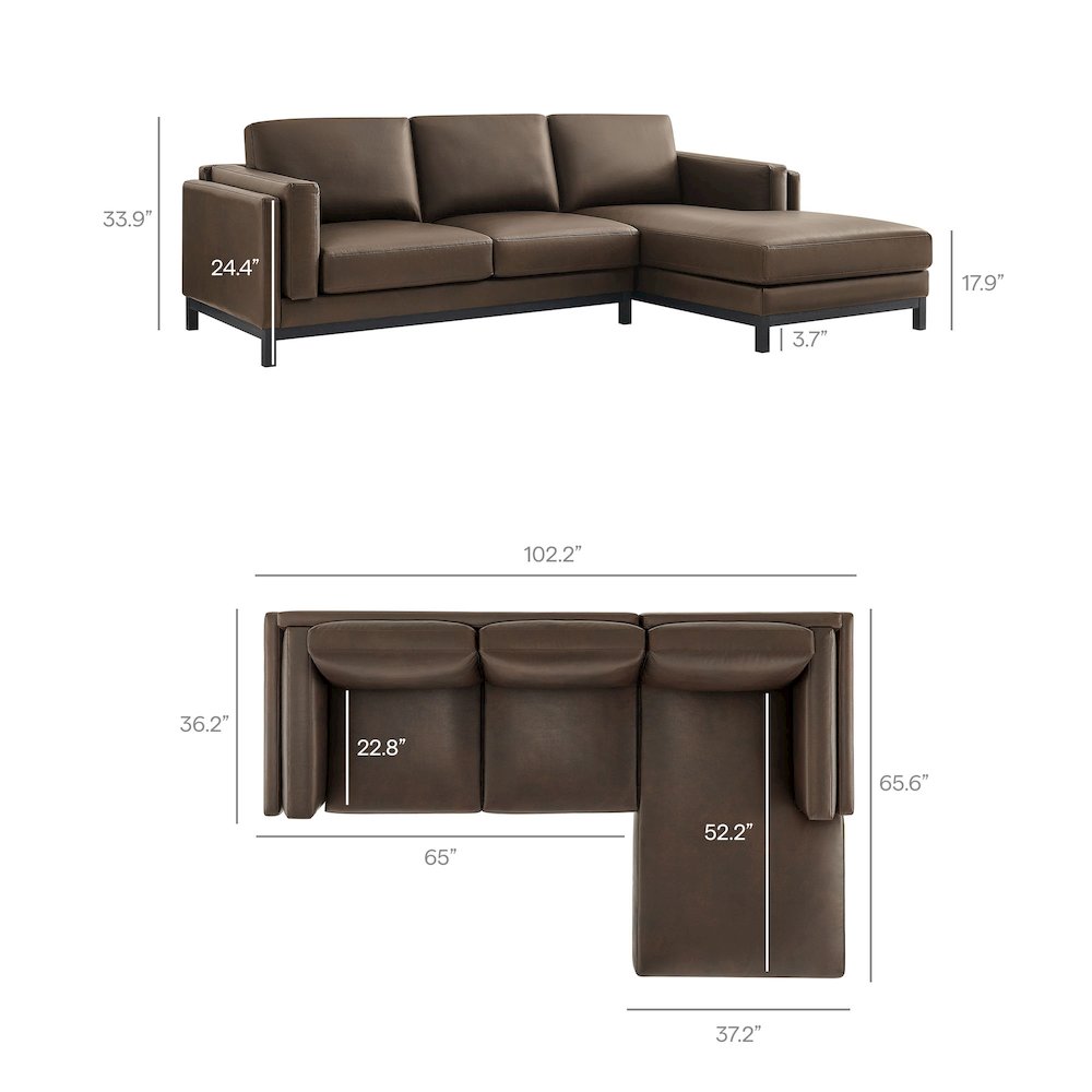 Roscoe Right-Facing Vegan Leather Sectional Sofa with Chaise