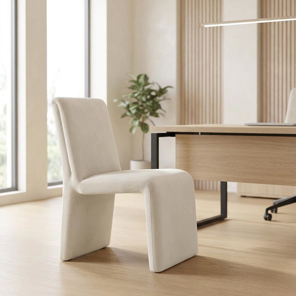 Upholstered Performance Velvet Dining Side Chair, Alabaster