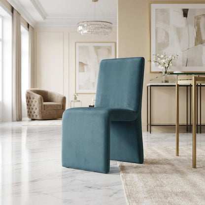 Upholstered Performance Velvet Dining Side Chair, Cadet Blue