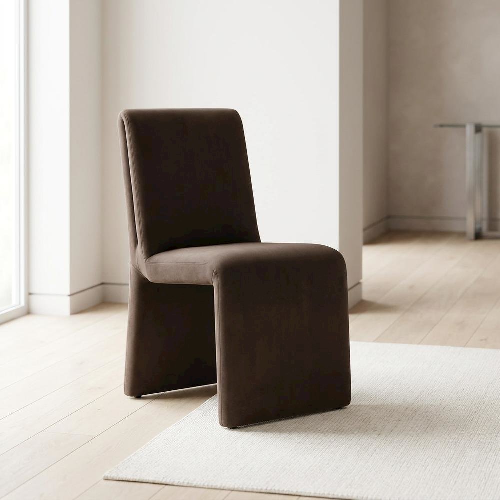 Upholstered Performance Velvet Dining Side Chair, Chocolate