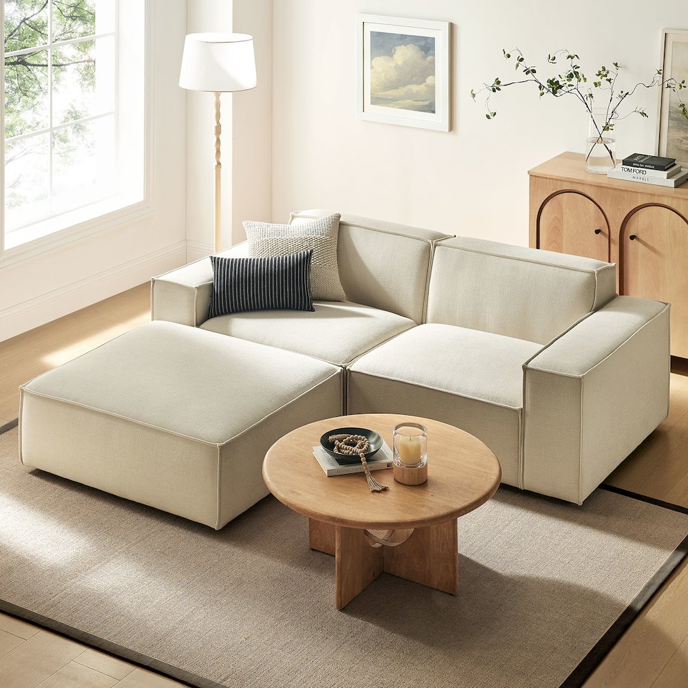 Restore 3-Piece Performance Fabric Upholstered Modular Loveseat with Ottoman