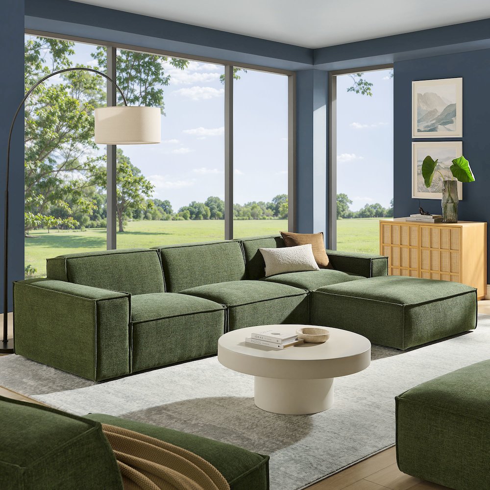 Restore 4-Piece Performance Fabric Upholstered Modular Sofa Set with Ottoman