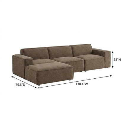 Performance Fabric Modular Sectional Sofa with Ottoman for Living Room, Mocha