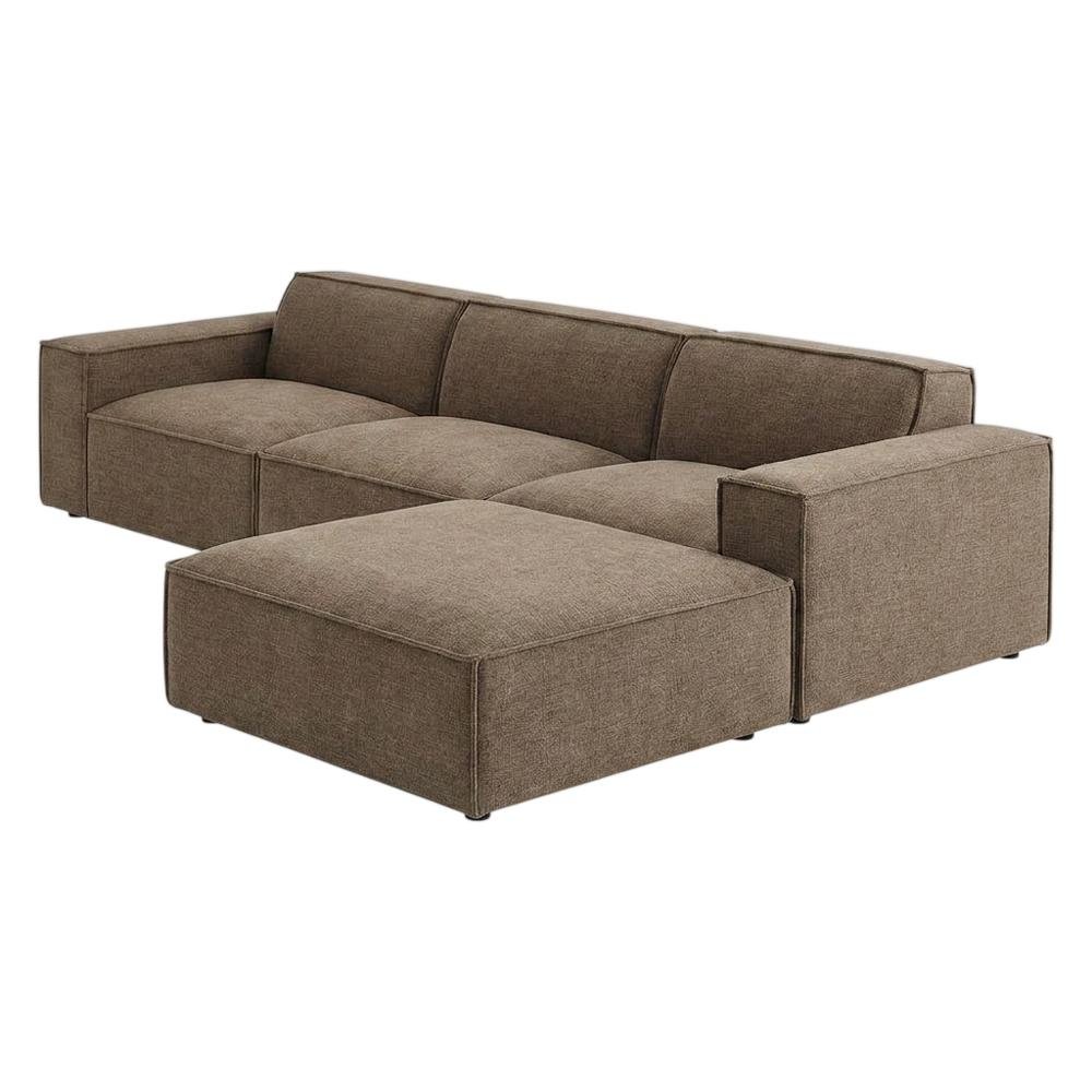 Performance Fabric Modular Sectional Sofa with Ottoman for Living Room, Mocha