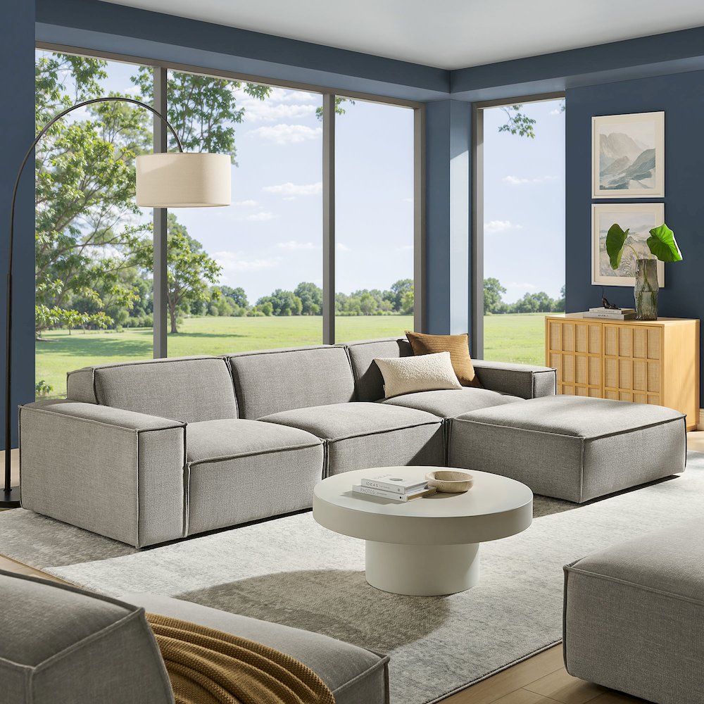 Restore 4-Piece Performance Fabric Upholstered Modular Sofa Set with Ottoman