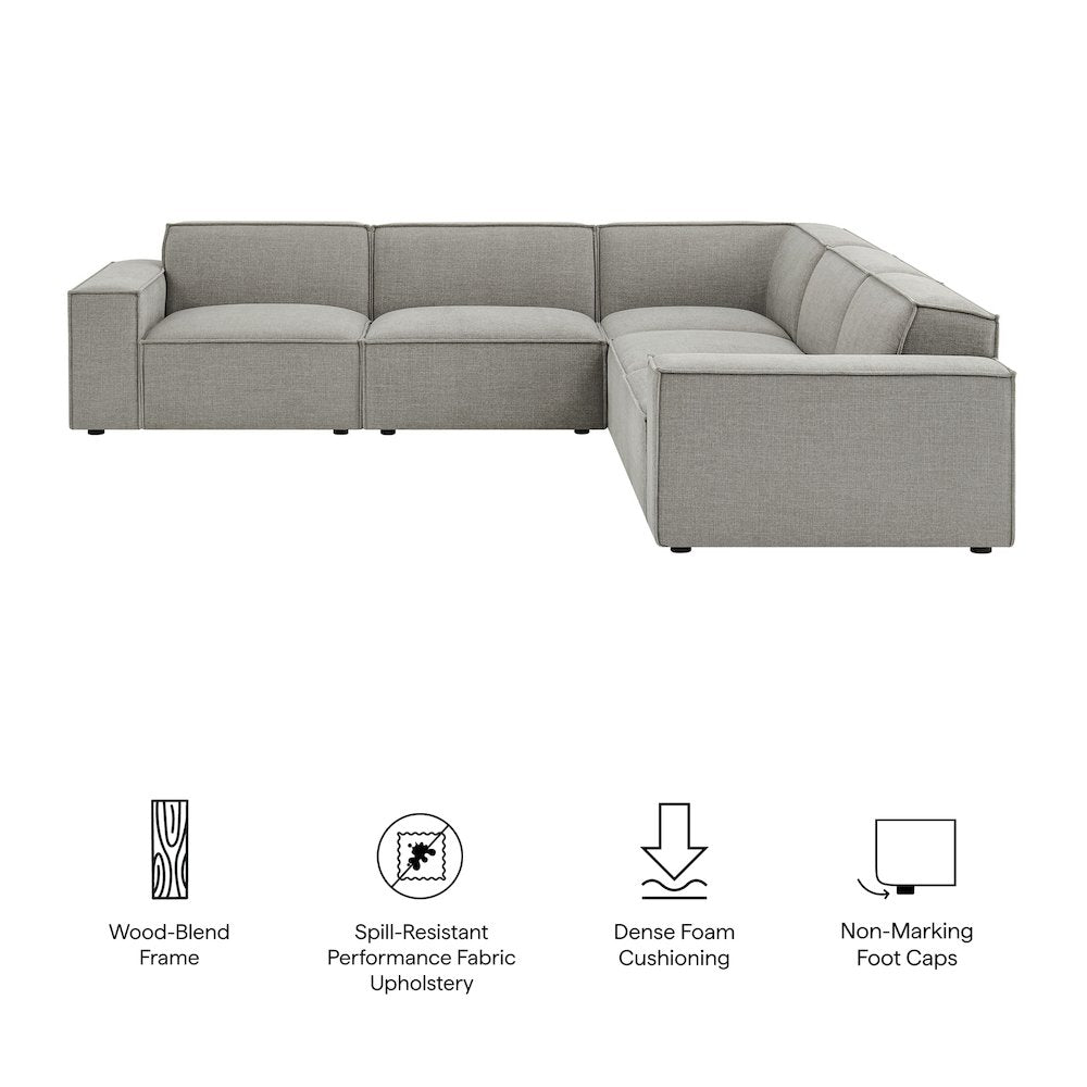 Restore 5-Piece Performance Fabric Upholstered Modular L-Shaped Sofa