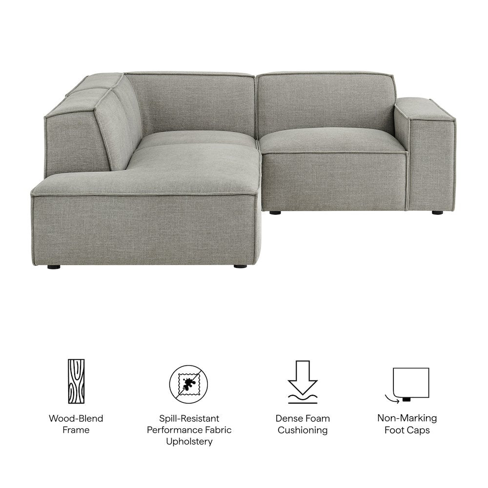 Restore 3-Piece Performance Fabric Upholstered Modular L-Shaped Sectional Sofa