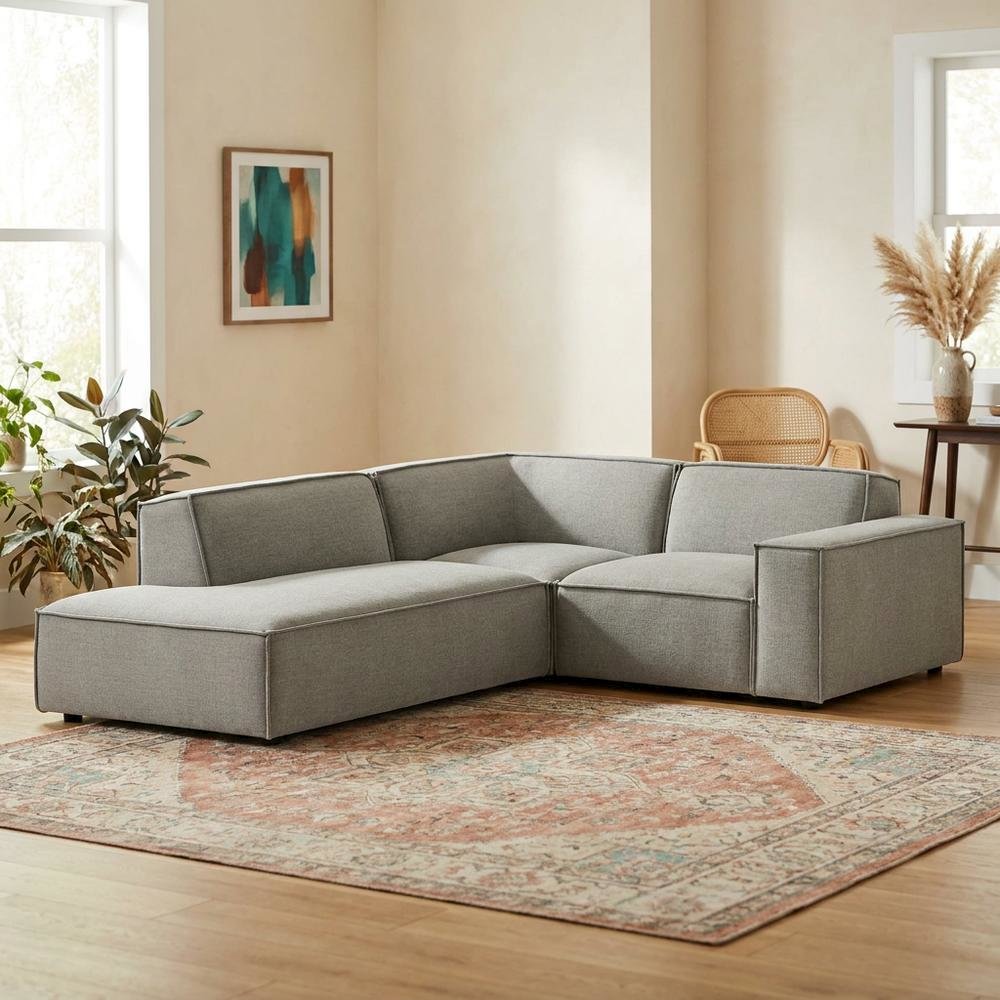 Performance Fabric Modular L-Shaped Sectional Sofa for Living Room, Pewter