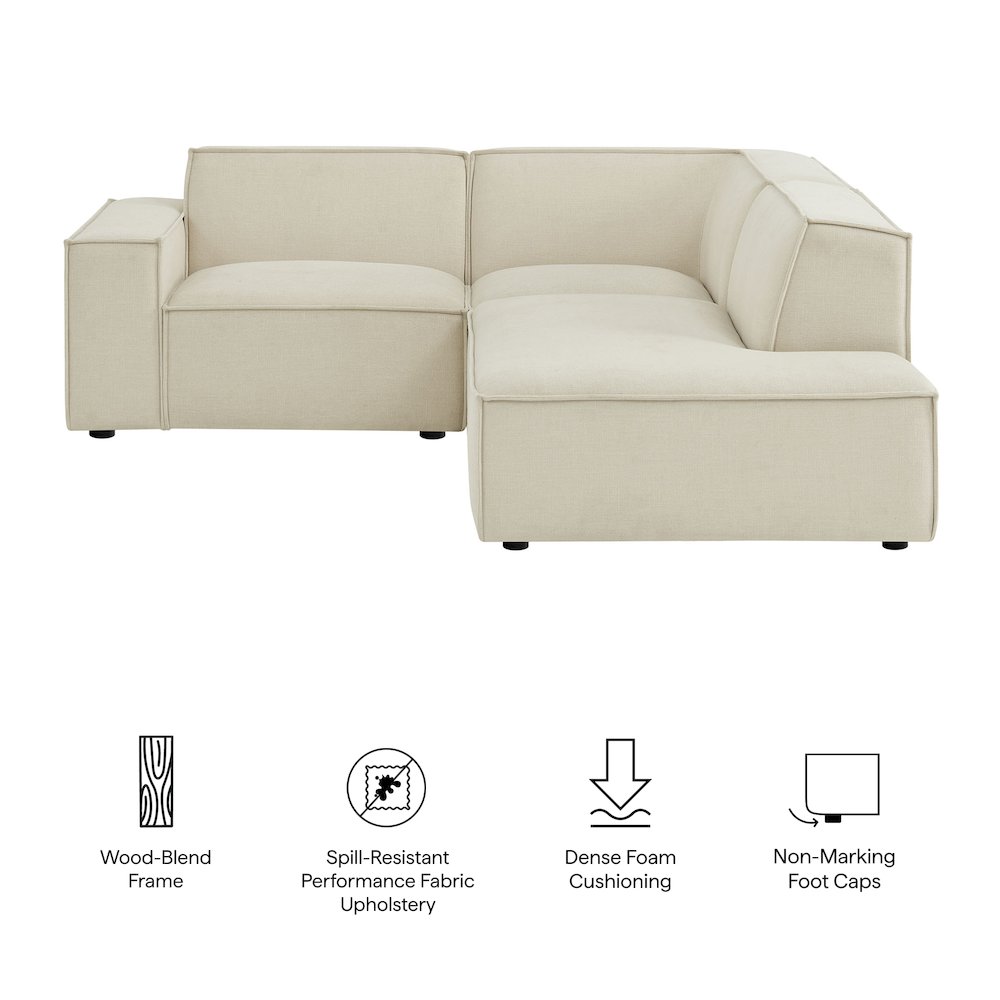 Restore 3-Piece Performance Fabric Upholstered Modular L-Shaped Sectional Sofa