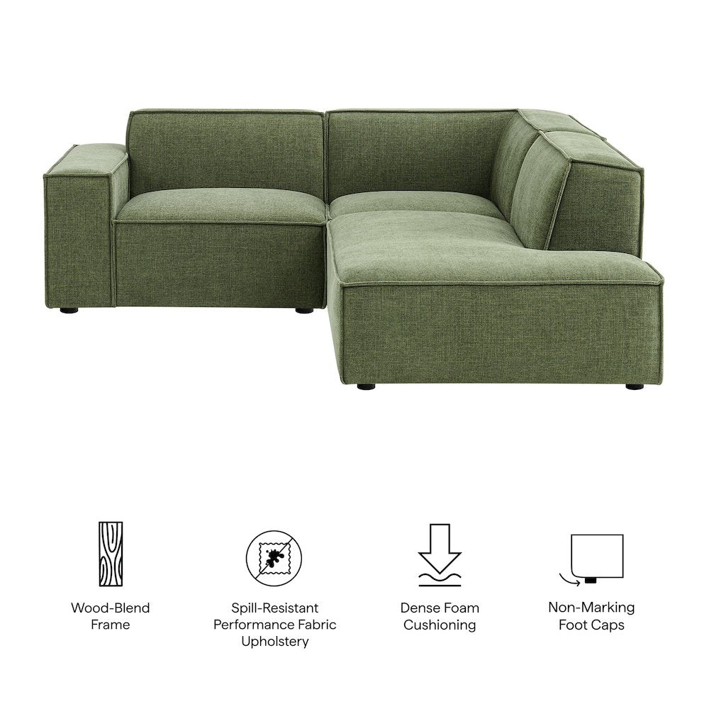 Restore 3-Piece Performance Fabric Upholstered Modular L-Shaped Sectional Sofa