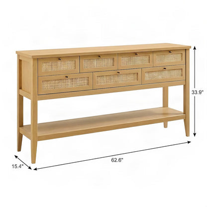 Modway Rattan Console Table with Open Shelf, Drawer, and Tall Legs, Oak