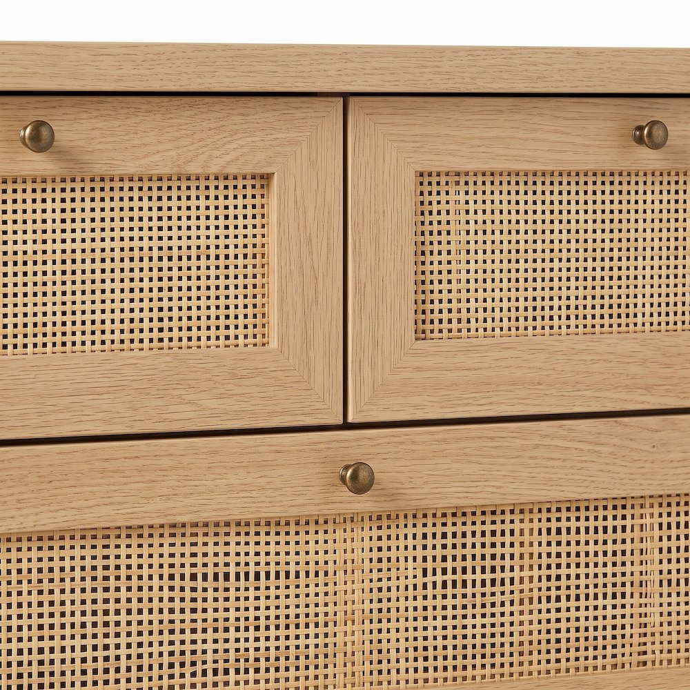Modway Rattan Console Table with Open Shelf, Drawer, and Tall Legs, Oak