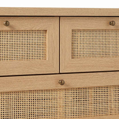 Modway Rattan Console Table with Open Shelf, Drawer, and Tall Legs, Oak