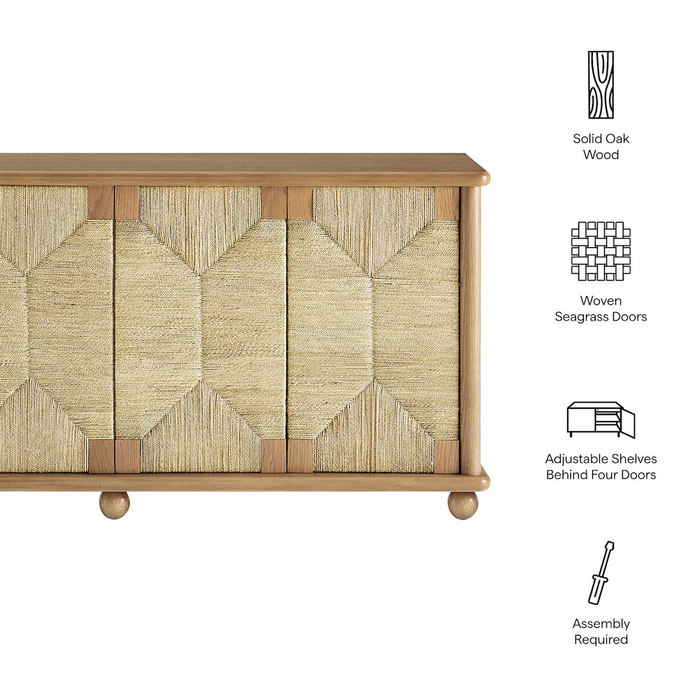 Marola 71 Inch Oak Wood Seagrass Sideboard