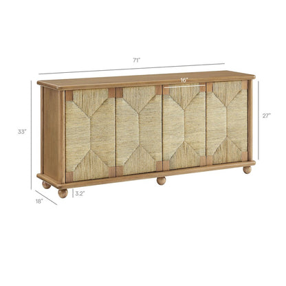 Marola 71 Inch Oak Wood Seagrass Sideboard