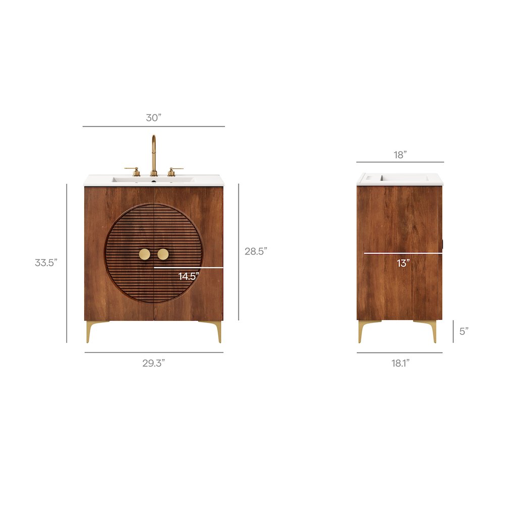 Vernon 30" Fluted Wood Vanity Cabinet With Sink