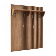 Fluted Wood Panel Wall-Mounted Coat Rack with Shelf and Hooks, Walnut