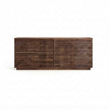4-Door Fluted Sideboard Buffet Cabinet with Adjustable Shelf TV Stand, Walnut