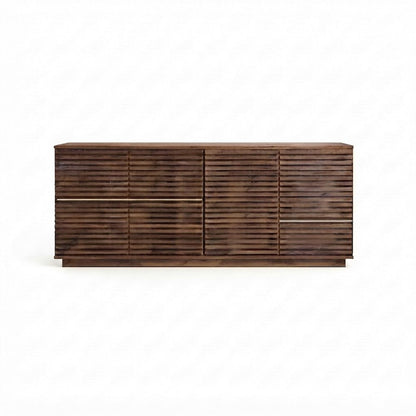 4-Door Fluted Sideboard Buffet Cabinet with Adjustable Shelf TV Stand, Walnut