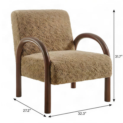Faux Shearling Accent Armchair, Mid-Century Modern Reading Chair, Sand