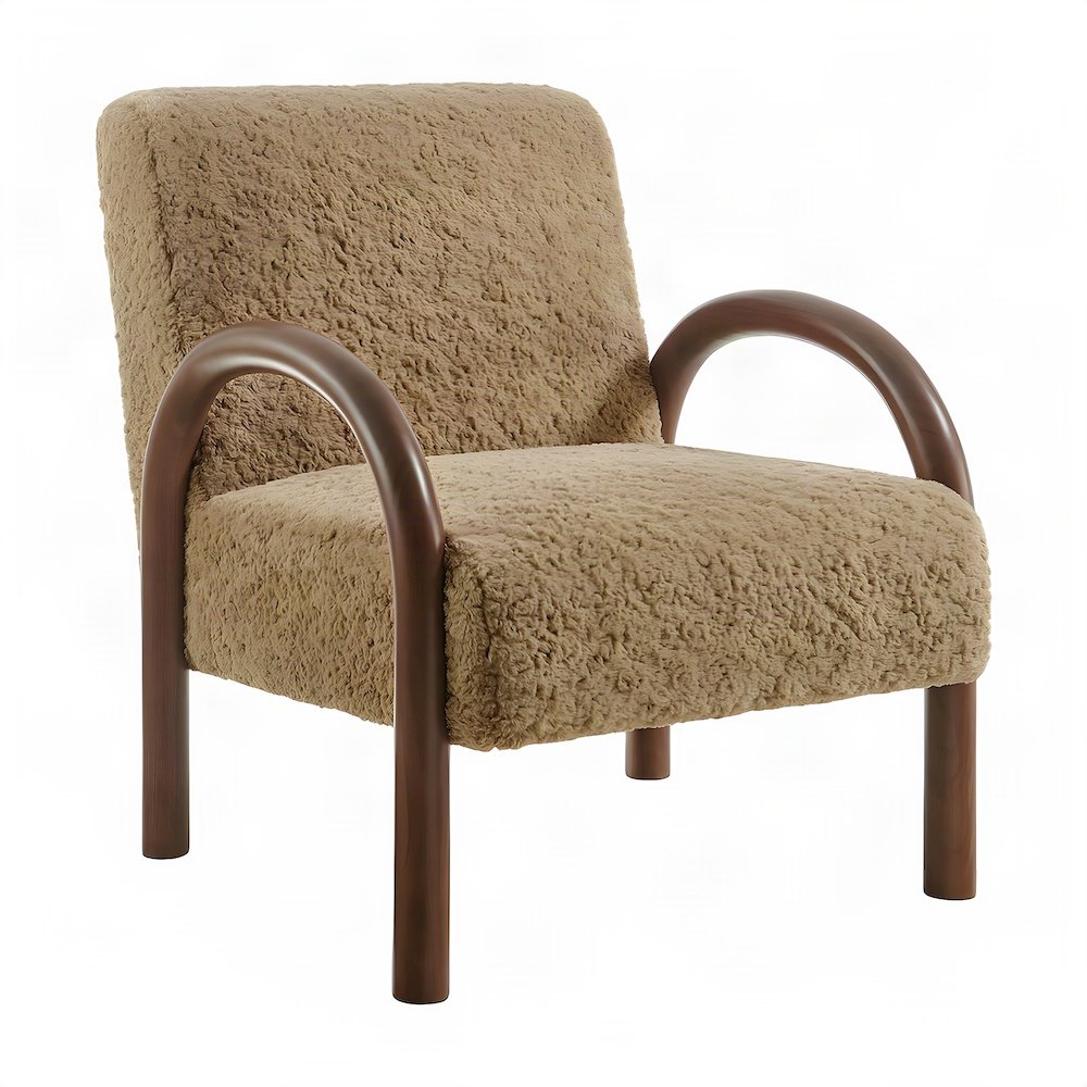Faux Shearling Accent Armchair, Mid-Century Modern Reading Chair, Sand