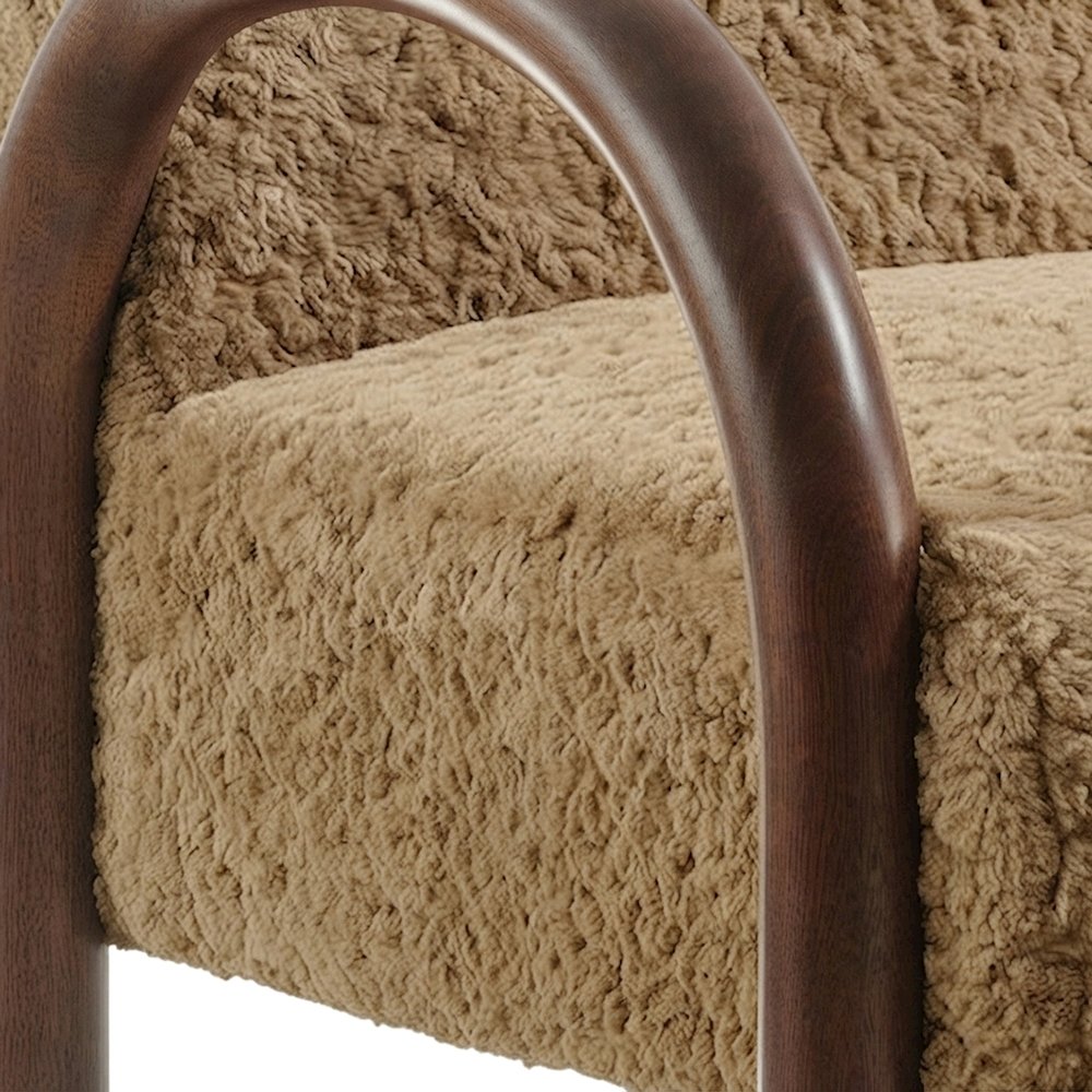 Faux Shearling Accent Armchair, Mid-Century Modern Reading Chair, Sand
