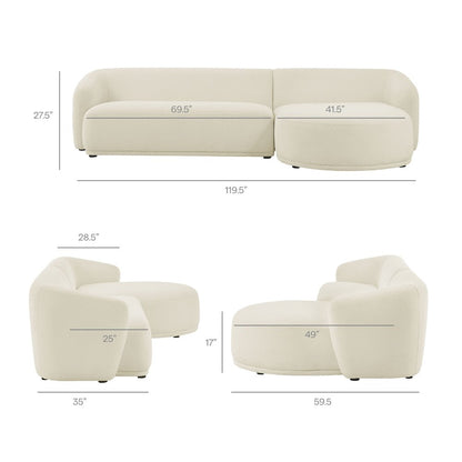 Monica 2 Piece Right Facing Boucle Fabric Modular Sofa with Chaise