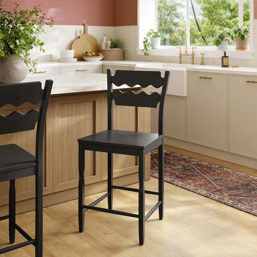 Jax Oak Wood Counter Stool With Wavy Razor Back