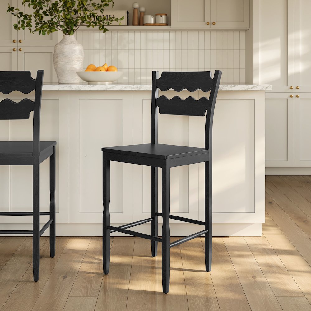 Jax Oak Wood Bar Stool With Wavy Razor Back