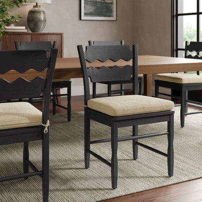 Jax Oak Wood Dining Chair With Wavy Razor Back and Cushion