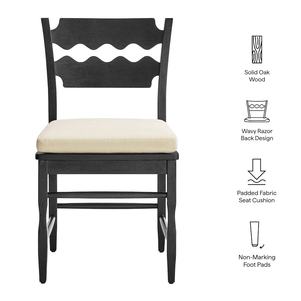 Jax Oak Wood Dining Chair With Wavy Razor Back and Cushion