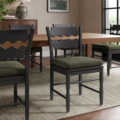 Jax Oak Wood Dining Chair With Wavy Razor Back and Cushion