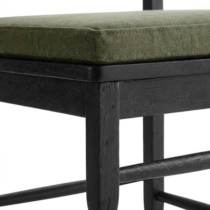 Oak Wood Dining Chair with Wavy Razor Back and Seat Cushion, Black Sage
