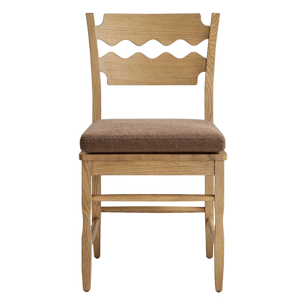 Jax Oak Wood Dining Chair With Wavy Razor Back and Cushion